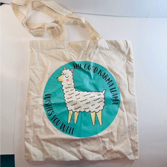 Llama Tote Bag “Good Karma Llama Wishes You Well” Canvas Cotton Reusable Bag - Picture 3 of 10